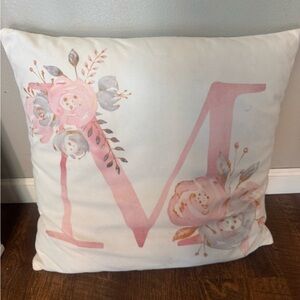 Monogram Floral 'M' Accent Pillow - Pink